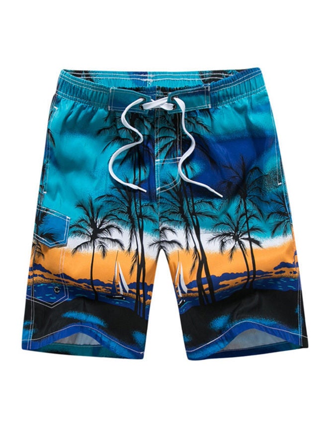 NIBEMINENT Coconut Tree Printed Swim Shorts Blue/Yellow/Black - Image 1