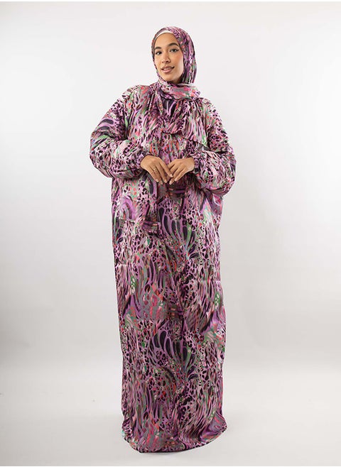 Tie Shop - Printed Satin Isdal - Purple & Light Green For Women