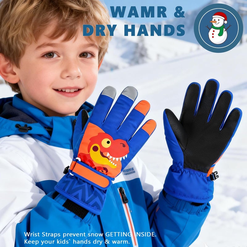 DARCHEN 3-12 Kids Snow Gloves Boys Winter Waterproof Ski Snowboarding Insulated Warm Windproof Cold Weather Sports Age Girls Years Olds (M-ODinosaur, S 3-6 Years Old Kids) - Image 3