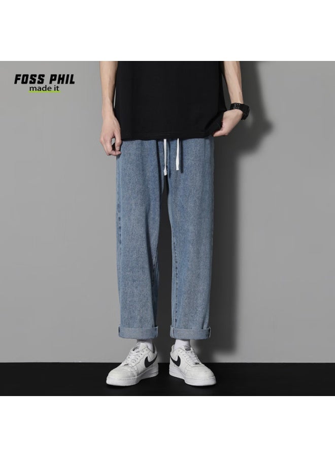 Foss Phil Men's Jeans, Spring And Summer, Loose Straight-leg, Casual American High Street Style, Trendy Draping Trousers, S336 Medium Blue, XL - Image 3