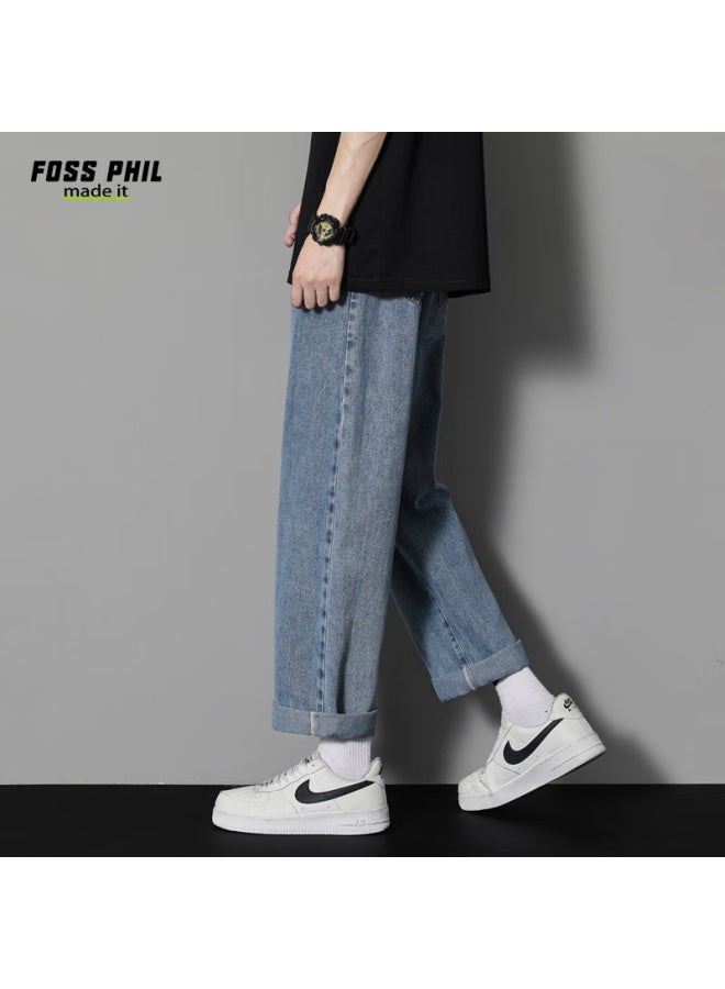 Foss Phil Men's Jeans, Spring And Summer, Loose Straight-leg, Casual American High Street Style, Trendy Draping Trousers, S336 Medium Blue, XL - Image 5