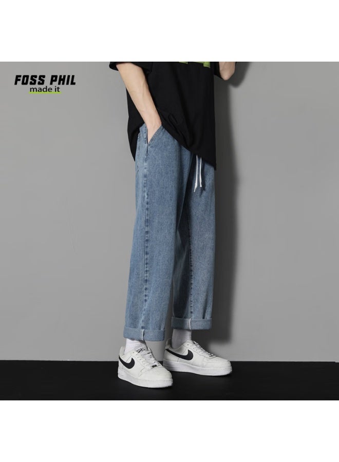 Foss Phil Men's Jeans, Spring And Summer, Loose Straight-leg, Casual American High Street Style, Trendy Draping Trousers, S336 Medium Blue, XL - Image 4