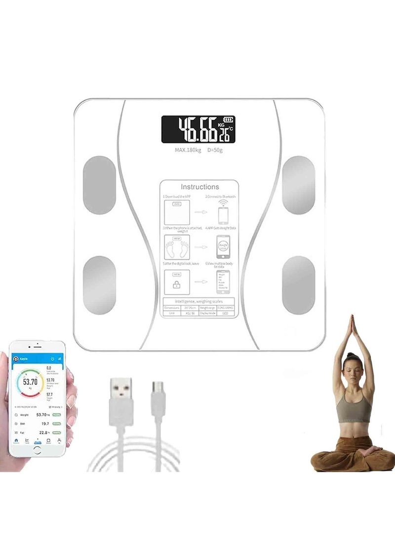 KUYING Bluetooth Scale, wireless smart digital glass platform BMI scale, body fat scale, Weight analyzer (smartphone app and Bluetooth) (white) - Image 1