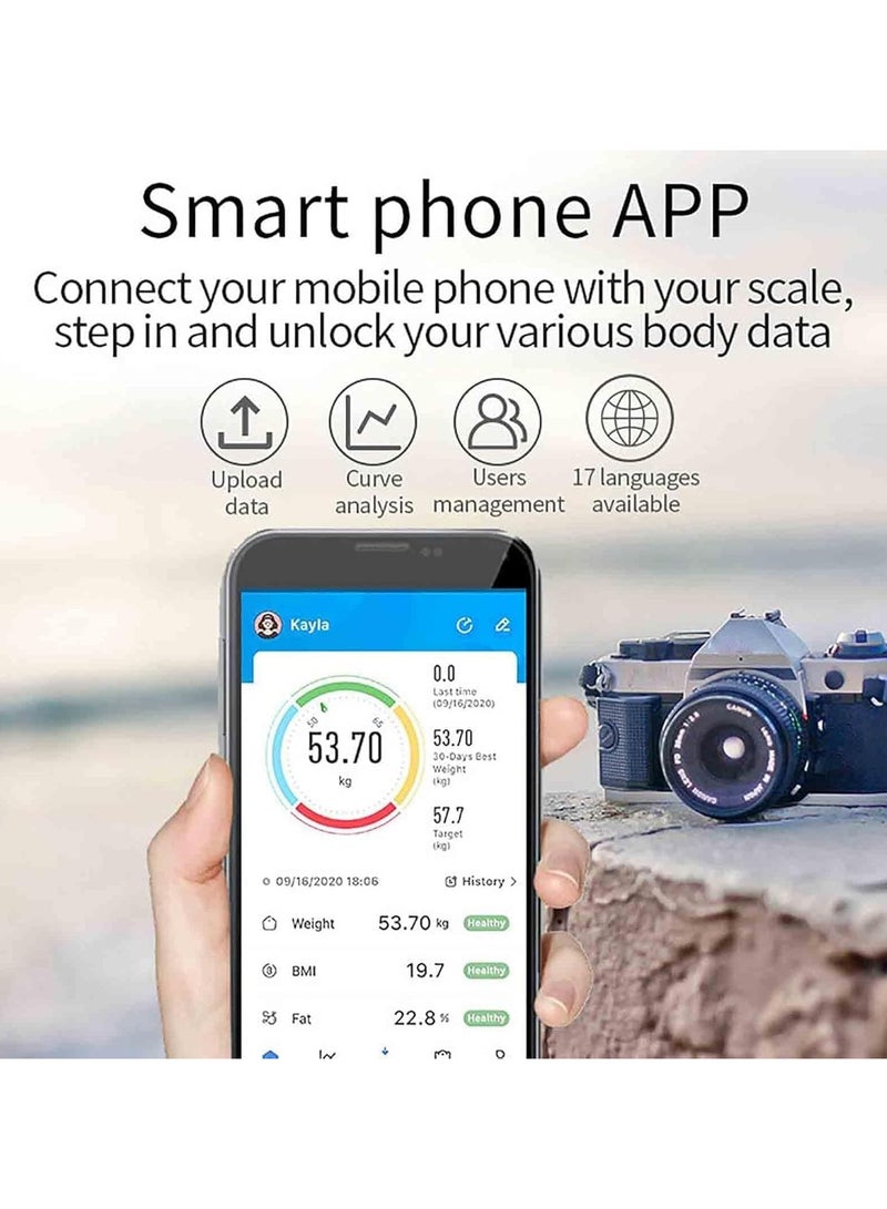 KUYING Bluetooth Scale, wireless smart digital glass platform BMI scale, body fat scale, Weight analyzer (smartphone app and Bluetooth) (white) - Image 3