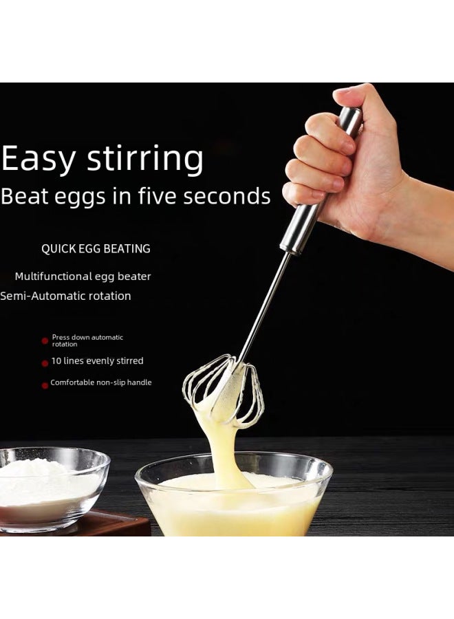 Stainless Steel Semi-automatic Egg Beater Manual Press Cream Mixer Home Kitchen Street Stall Egg Beater Use Kitchen Utensil-Color:Stainless Steel Original Color 12inch (88g)  - Image 3