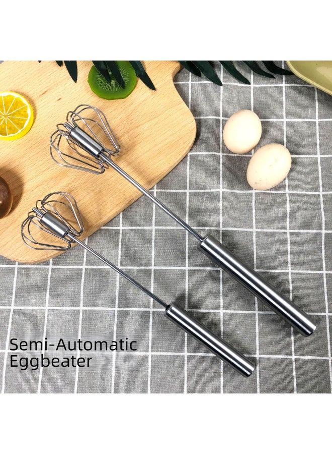 Stainless Steel Semi-automatic Egg Beater Manual Press Cream Mixer Home Kitchen Street Stall Egg Beater Use Kitchen Utensil-Color:Stainless Steel Original Color 12inch (88g)  - Image 2