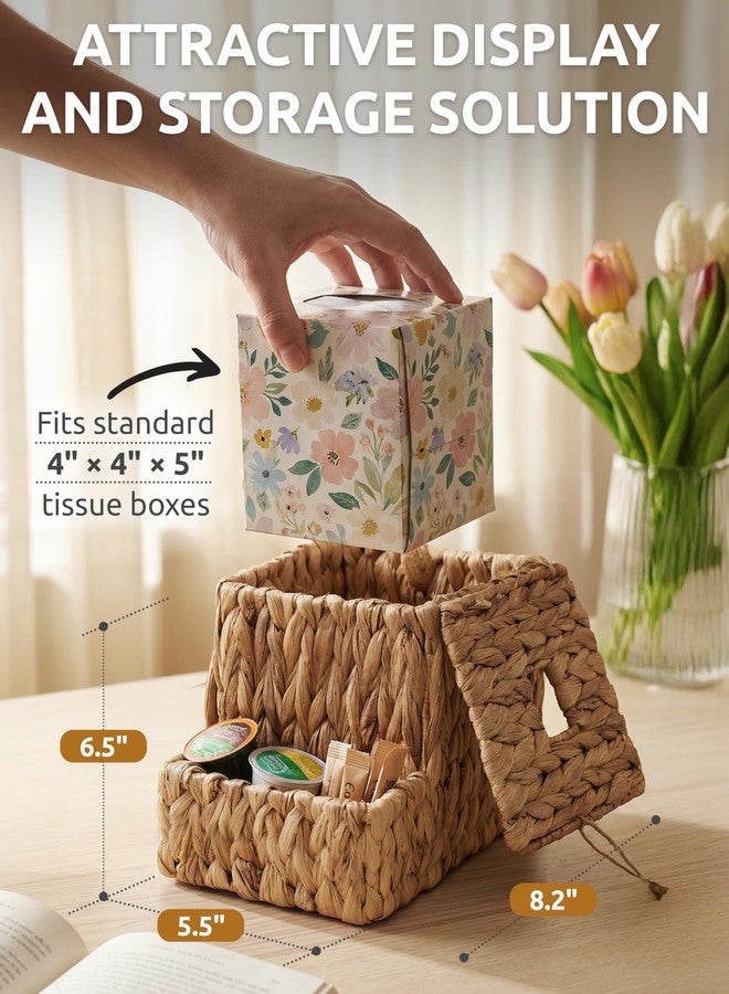 Demigo Water Hyacinth Tissue Box Cover with Side Organizer, Handwoven Wicker Napkin Box Holder with Metal Frame, Boho Farmhouse Tissue Box Storage for Kitchen, Bedroom & Living Room - Image 3
