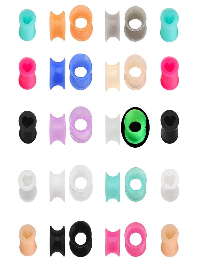 Generic 15 Pairs Silicone Gauges Flexible Ear Skin Silicone Tunnels Heart Shaped Plugs Double Flared Ear Tunnels and Plugs Stretcher Expander Piercing Jewelry Set 30PCS (0g(8mm)) - Image 1