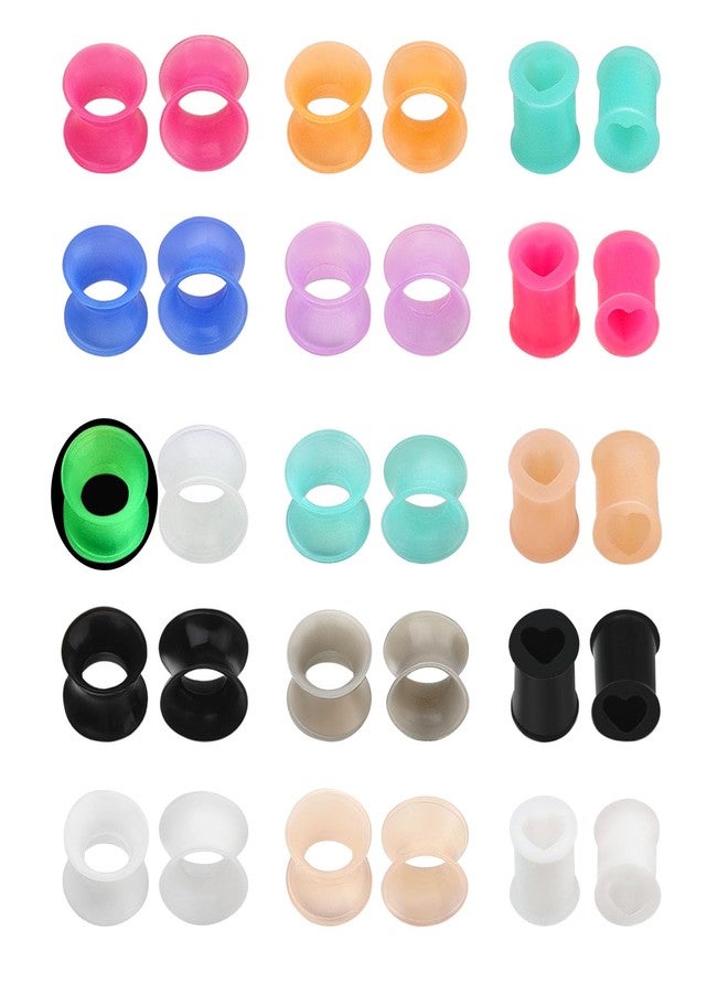 Generic 15 Pairs Silicone Gauges Flexible Ear Skin Silicone Tunnels Heart Shaped Plugs Double Flared Ear Tunnels and Plugs Stretcher Expander Piercing Jewelry Set 30PCS (0g(8mm)) - Image 2