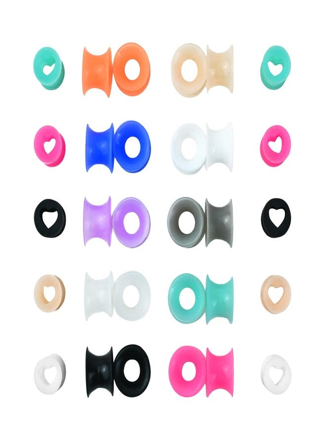 Generic 15 Pairs Silicone Gauges Flexible Ear Skin Silicone Tunnels Heart Shaped Plugs Double Flared Ear Tunnels and Plugs Stretcher Expander Piercing Jewelry Set 30PCS (0g(8mm)) - Image 3