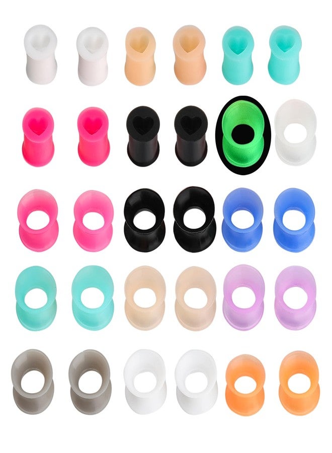 Generic 15 Pairs Silicone Gauges Flexible Ear Skin Silicone Tunnels Heart Shaped Plugs Double Flared Ear Tunnels and Plugs Stretcher Expander Piercing Jewelry Set 30PCS (0g(8mm)) - Image 5