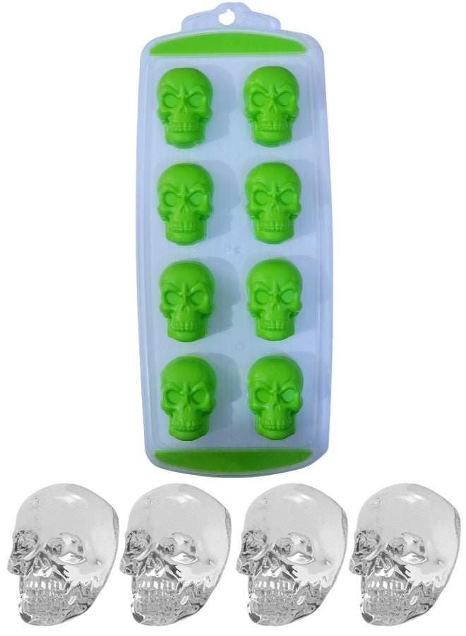 Happy Home 1 Pack 8-Piece Silicone Ice Cube Tray Large Skull Shaped Ice Cubes Easy Release Non-Stick Dishwasher Safe - Green  - Image 3