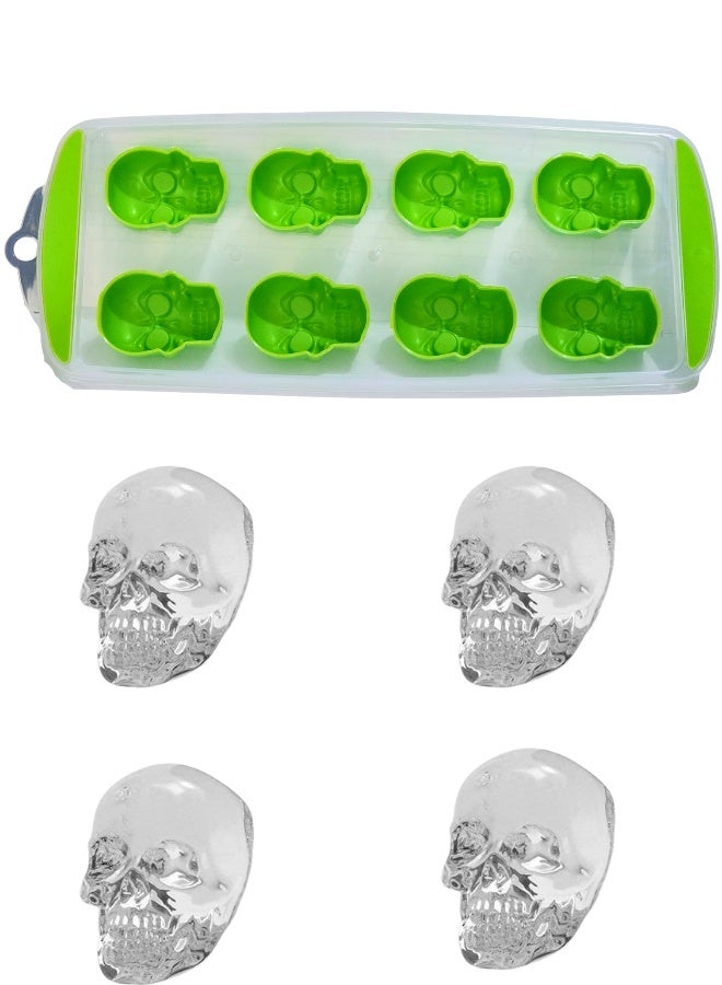 Happy Home 1 Pack 8-Piece Silicone Ice Cube Tray Large Skull Shaped Ice Cubes Easy Release Non-Stick Dishwasher Safe - Green  - Image 4