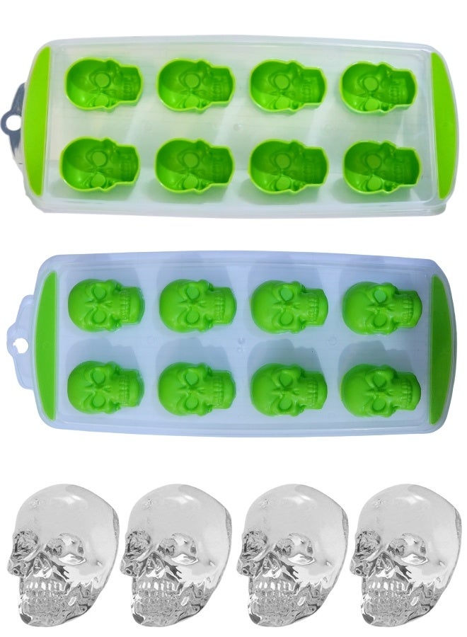 Happy Home 1 Pack 8-Piece Silicone Ice Cube Tray Large Skull Shaped Ice Cubes Easy Release Non-Stick Dishwasher Safe - Green  - Image 5