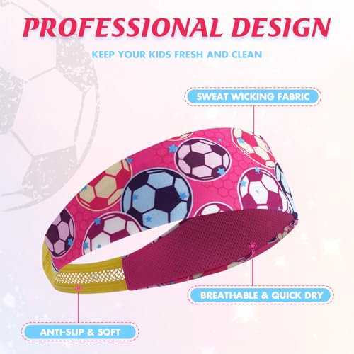 WAWSAM Kids Sports Headbands for Boys Girls - 3 Pack Soccer Sweatbands for Kids, Athletic Headbands for Running, Basketball, Football, and Outdoor Play, Ages 4-9 (Pink&Yellow&Purple) - Image 3
