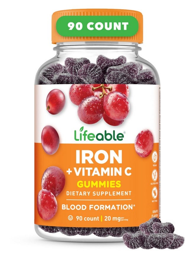 Lifeable Iron Gummies | 20mg | with Vitamin C | Great Tasting Blood Builder Iron Supplement | Iron with Vitamin C for Iron Deficiency | Iron Gummies for Women, Men, Adults | 90 Gummies - Image 1