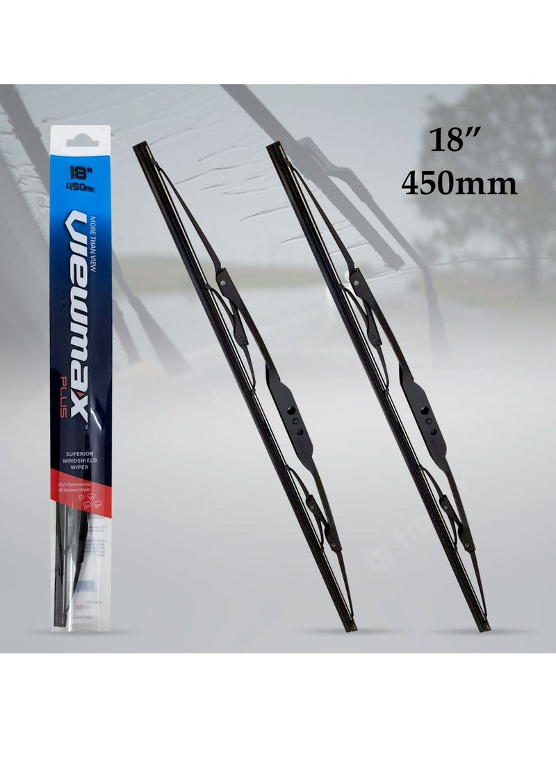 Viewmax VIEW MAX Windshield Car Wiper Blades, Powerful Performance Conventional Wiper Blades - 2 Pcs - (18" 450mm)  - Image 1