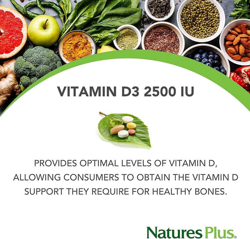 Natures Plus NaturesPlus Vitamin D3 2500 IU Active Vitamin D Supplement Immune Support Bone Muscle and Teeth Health Easy to Swallow One A Day Gluten Free 90 Softgels - Image 4