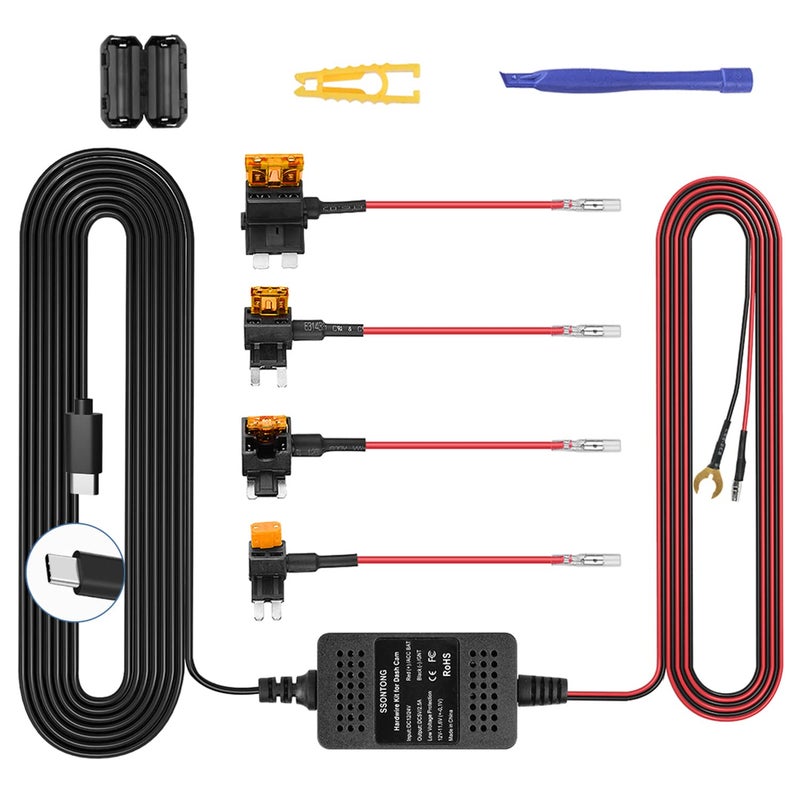 ssontong Upgraded Dash Cam Hardwire Kit, Type-C USB Hard Wire Kit 12V-24V to 5V Hardwire Kit with Low Voltage Protection 13ft Dash Cam Charger Power Cord for Dashcam GPS Power Supply Radar Detectors and More - Image 1