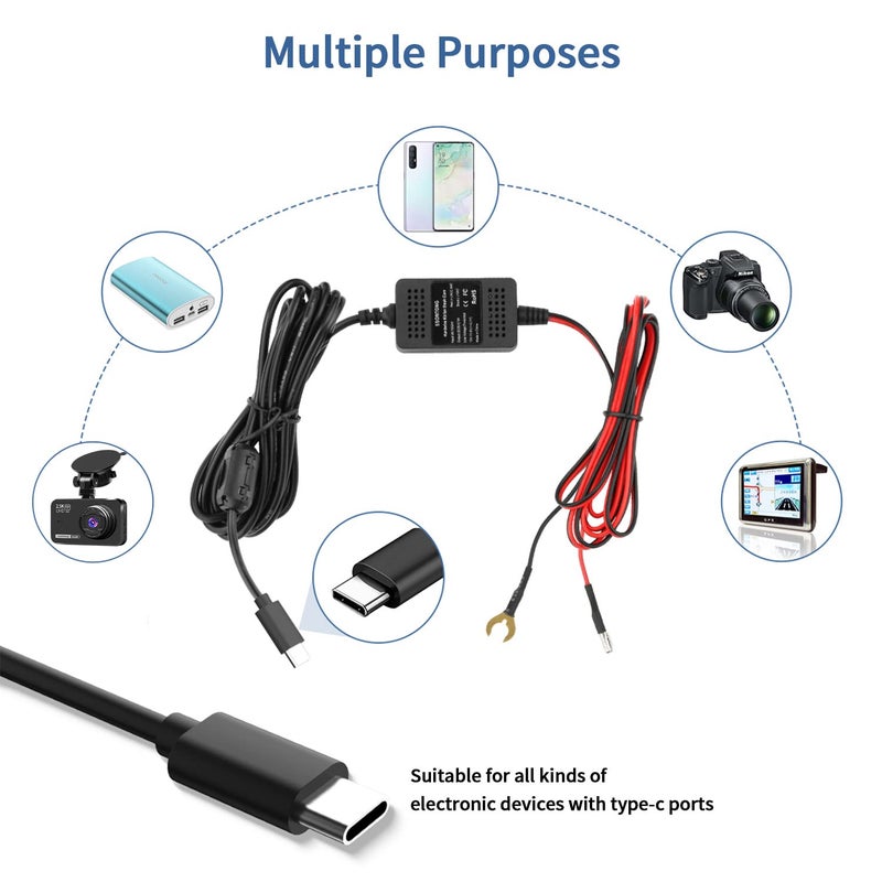 ssontong Upgraded Dash Cam Hardwire Kit, Type-C USB Hard Wire Kit 12V-24V to 5V Hardwire Kit with Low Voltage Protection 13ft Dash Cam Charger Power Cord for Dashcam GPS Power Supply Radar Detectors and More - Image 2