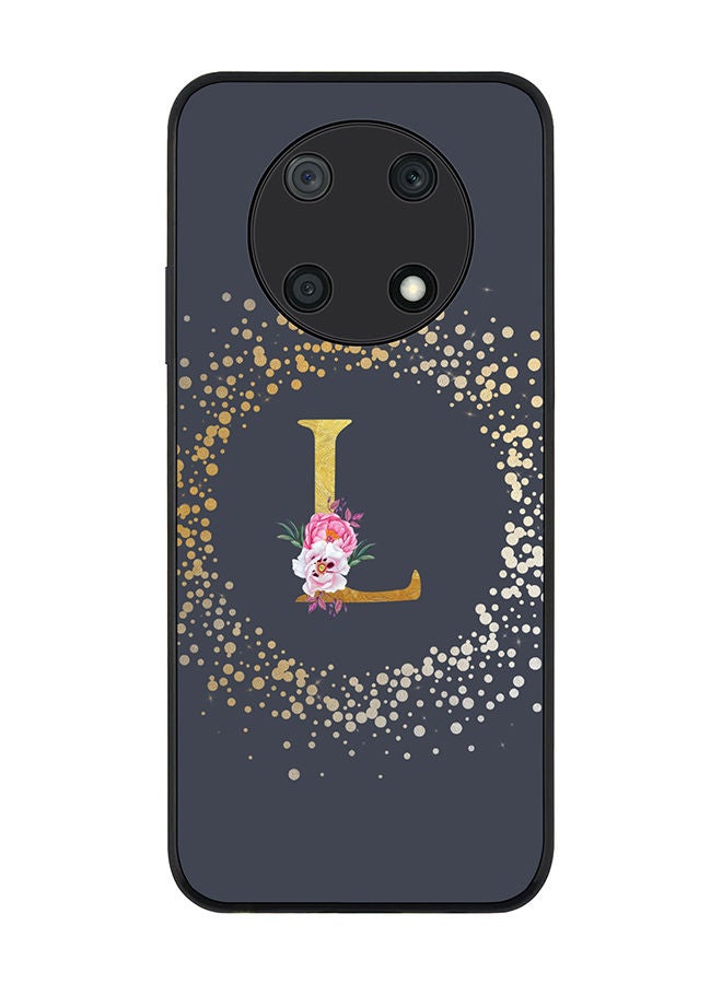 Stylizedd Rugged Black edge case for Huawei nova Y90 Slim fit Soft Case Flexible Rubber Edges TPU Gel Thin Cover - Custom Monogram Initial Letter Floral Pattern Alphabet - L (Grey) - Image 1