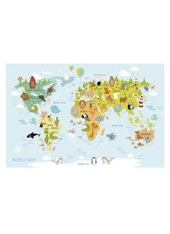Paper Plane Design World Map For Kids With Animals Of The World Wall Decal (60 X 90 Cm)
