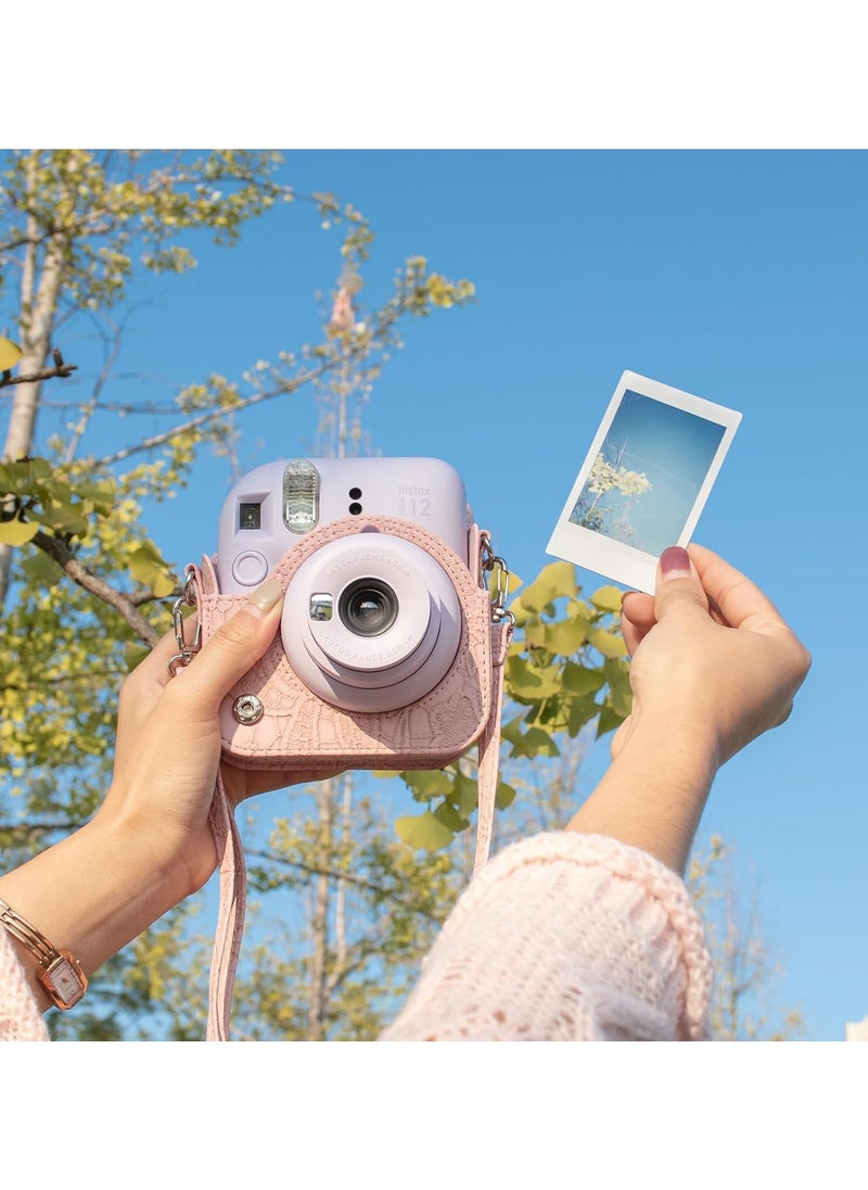LBMT - Instant Camera Case Bag With Strap For Fujifilm Instax Mini 12 , PU Leather Embossed Pattern, Pink - Image 1