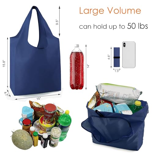 BeeGreen Navy Blue Reusable Grocery Bags Bulk 10 Packs, Kitchen Reusable Shopping Bags 50LBS Large, Machine Washable Durable, Easily Foldable with a Storage Bag - Image 2
