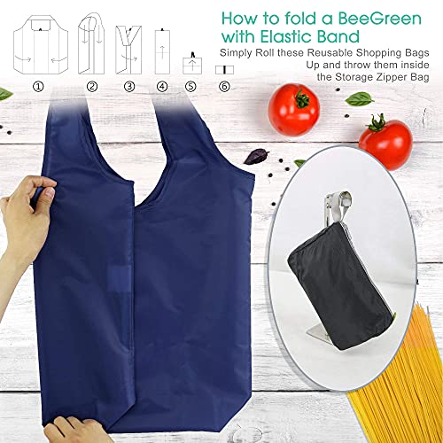 BeeGreen Navy Blue Reusable Grocery Bags Bulk 10 Packs, Kitchen Reusable Shopping Bags 50LBS Large, Machine Washable Durable, Easily Foldable with a Storage Bag - Image 3