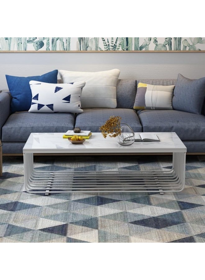 YINZUO YINZUO Rectangular White Marble Top Coffee Table with Welded Metal Frame, No Assembly Required – Tea, Nesting, Sofa Side Table (Matt White)  - Image 2