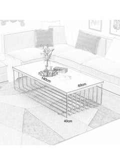 YINZUO YINZUO Rectangular White Marble Top Coffee Table with Welded Metal Frame, No Assembly Required – Tea, Nesting, Sofa Side Table (Matt White)  - Image 3