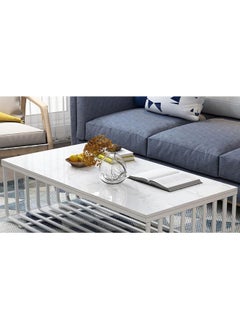 YINZUO YINZUO Rectangular White Marble Top Coffee Table with Welded Metal Frame, No Assembly Required – Tea, Nesting, Sofa Side Table (Matt White)  - Image 4