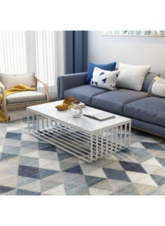 YINZUO YINZUO Rectangular White Marble Top Coffee Table with Welded Metal Frame, No Assembly Required – Tea, Nesting, Sofa Side Table (Matt White)  - Image 5
