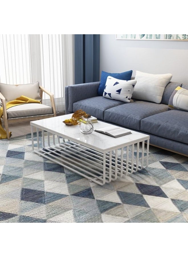 YINZUO YINZUO Rectangular White Marble Top Coffee Table with Welded Metal Frame, No Assembly Required – Tea, Nesting, Sofa Side Table (Matt White)  - Image 5