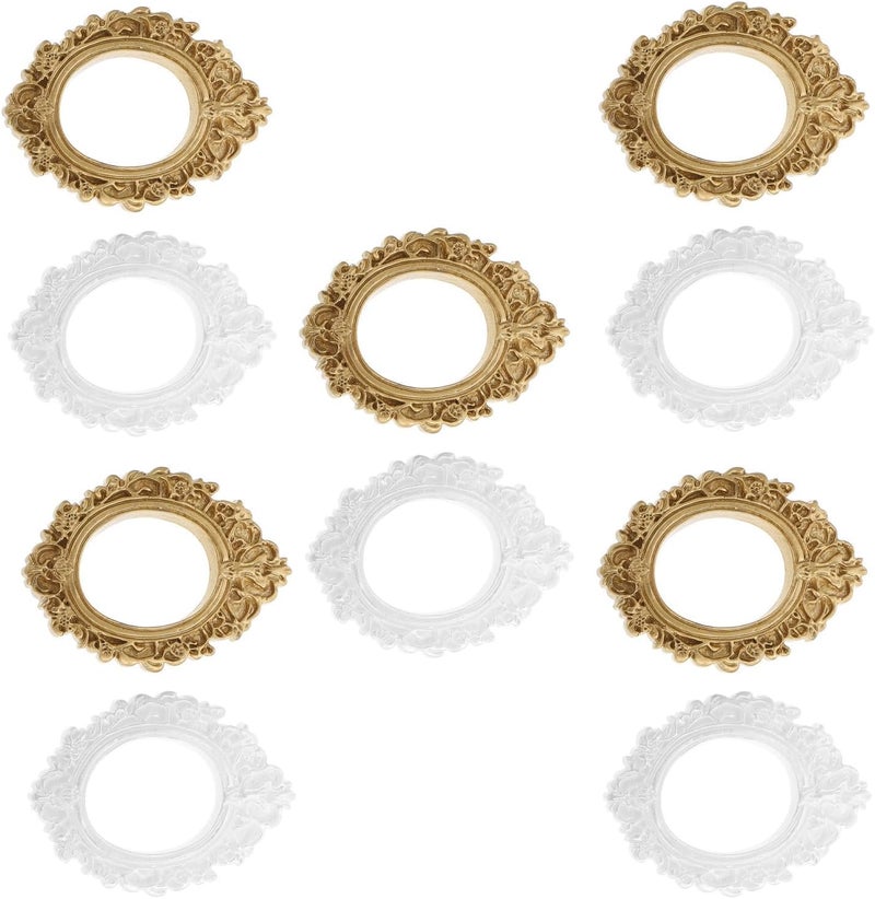 10pcs Vintage Resin Photo Frame Props Oval Gold and Cream Picture Frame DIY Craft Materials for Jewelry Display and Home Décor Accessories - Image 1