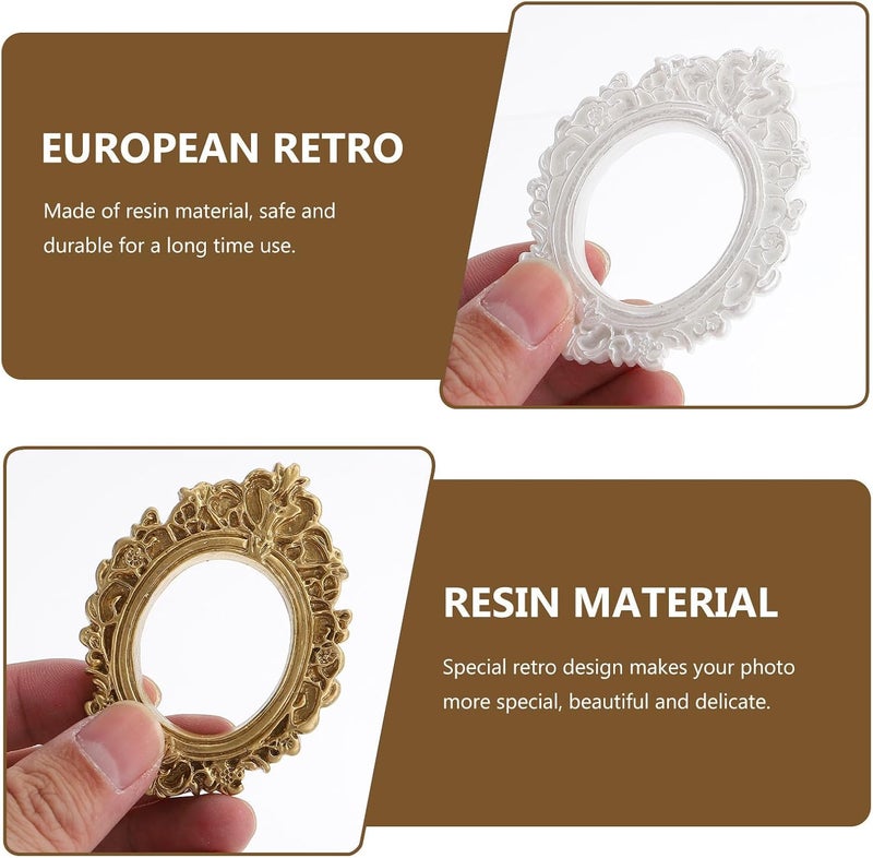 10pcs Vintage Resin Photo Frame Props Oval Gold and Cream Picture Frame DIY Craft Materials for Jewelry Display and Home Décor Accessories - Image 4