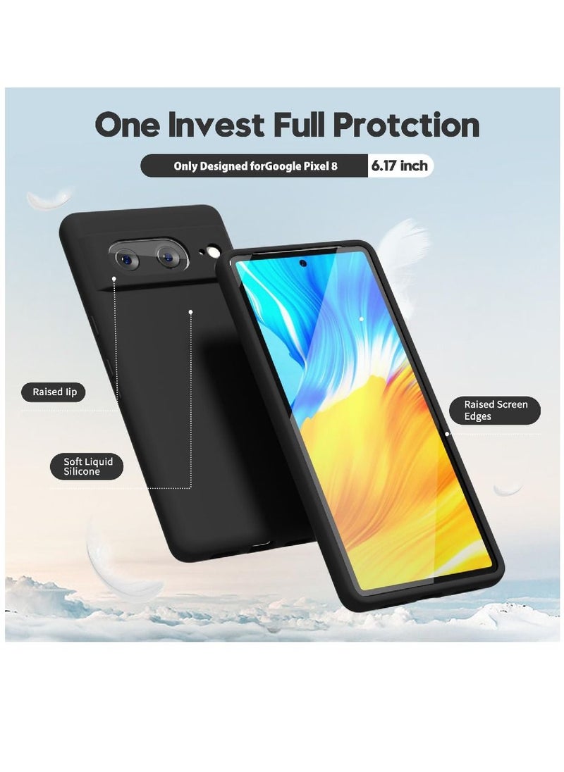 ZOOMEE - Protective Shockproof Soft Liquid Silicone Smooth Thin Slim Case Cover For Google Pixel 8 Black - Image 1