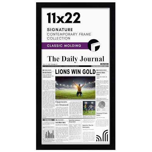Americanflat 11x22 Newspaper Frame with Polished Plexiglass  Display for Assorted Media Articles  Signature Collection  Modern Picture Frame for Wall Display  Black