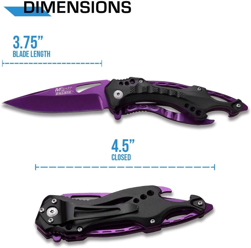 MTECH USA Folding Knife, 3.75-Inch Half-Serrated Blade, Titanium Coating, Glass Breaker, Pocket Clip - Image 2