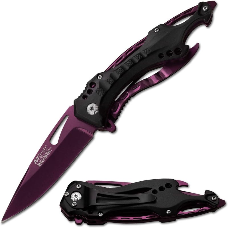 MTECH USA Folding Knife, 3.75-Inch Half-Serrated Blade, Titanium Coating, Glass Breaker, Pocket Clip - Image 1