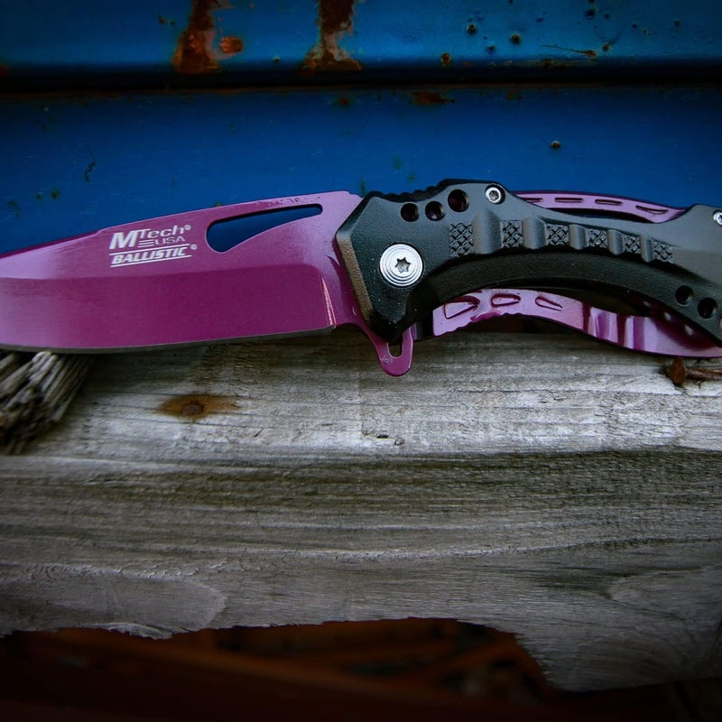 MTECH USA Folding Knife, 3.75-Inch Half-Serrated Blade, Titanium Coating, Glass Breaker, Pocket Clip - Image 5