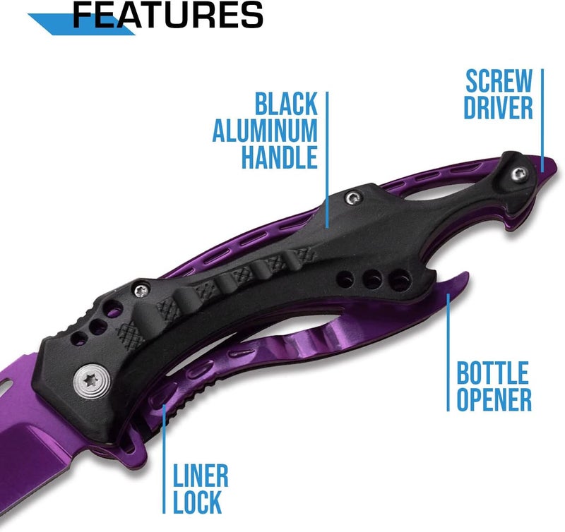 MTECH USA Folding Knife, 3.75-Inch Half-Serrated Blade, Titanium Coating, Glass Breaker, Pocket Clip - Image 4