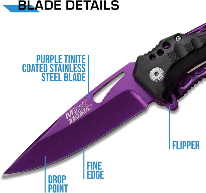 MTECH USA Folding Knife, 3.75-Inch Half-Serrated Blade, Titanium Coating, Glass Breaker, Pocket Clip - Image 3