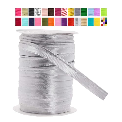 Mandala Crafts Silver Maxi Piping Bias Tape with Welting Cord - 1/2 Inch Upholstery Piping Trim for Sewing, Cushions, Slipcovers, and DIY Decor - 55 Yards Lip Cord Trim - Image 1