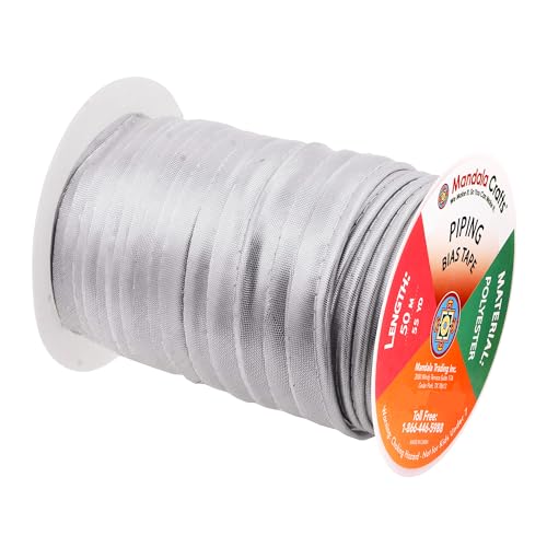 Mandala Crafts Silver Maxi Piping Bias Tape with Welting Cord - 1/2 Inch Upholstery Piping Trim for Sewing, Cushions, Slipcovers, and DIY Decor - 55 Yards Lip Cord Trim - Image 2