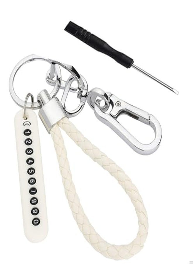 Rich beauty Keychain Anti-Lost Metal Key-chain with Number Card | Braided Rope & Quick Link Safety Chain | Key Ring Hook Rigging Tool for Men & Women (Key-chain with Number White) - Image 1