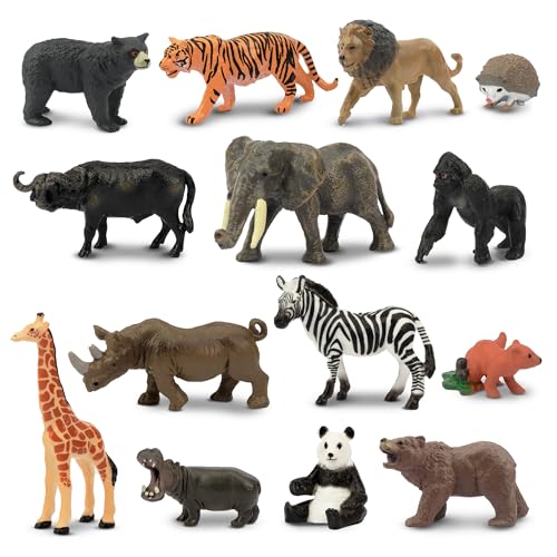 Toymany 14PCS 1-2" Tiny Jungle Animal Figures Toy, Realistic Mini Jungle Zoo Animal Figurines Cake Topper Toy Set, Easter Egg Christmas Birthday Gift Party Favor School Project for Kids Toddlers - Image 1