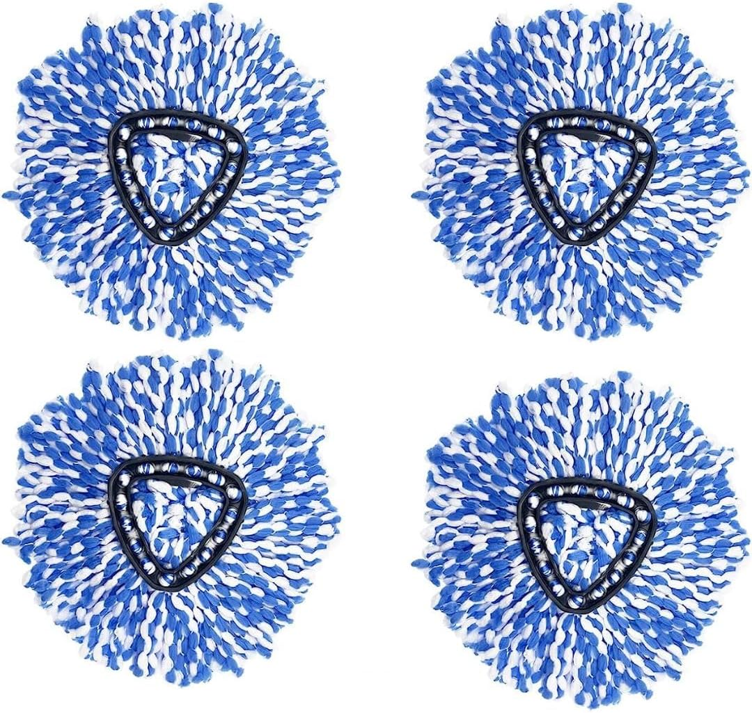 Spin Mop Heads Replacement Compatible with Vileda/O-cedar Easy Wring Spin Mop & Bucket System, O - Ceda Dust Mop Head Replacement for Floor Cleaning, Triangle Shape (Pack of 4 Pieces) (Blue)
