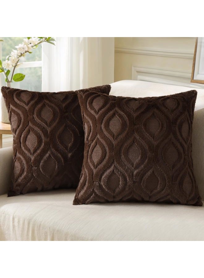 decorUhome Throw Pillow Covers 20x20 Inch Set of 2, Soft Plush Faux Wool Brown Couch Pillow Covers, Spring Solid Dyed Accent Pillow Cases for Sofa Bed Living Room Home Decor - Image 1