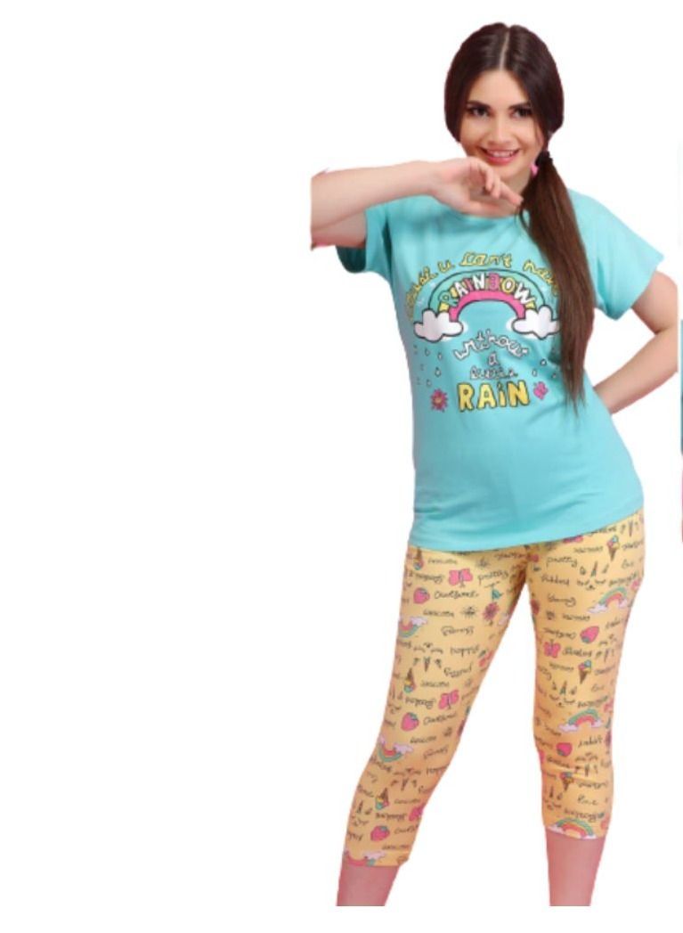 Ganna Women's pyjamas with short sleeves and Bermuda shorts made of cotton